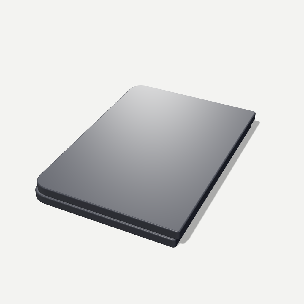 PocketFold true-size model in Night Sky, closed, 84.1 by 117.8 by 11.3 mm